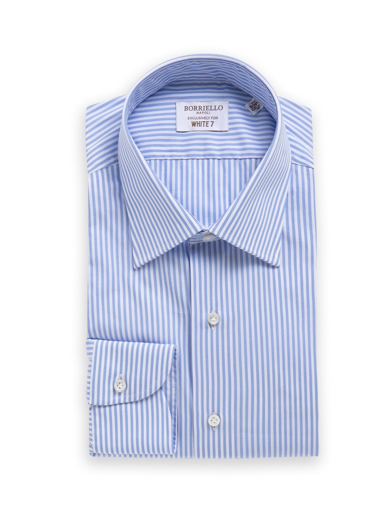 Borriello Camicia Collo A Forcella Righe Bianco Azzurre-2