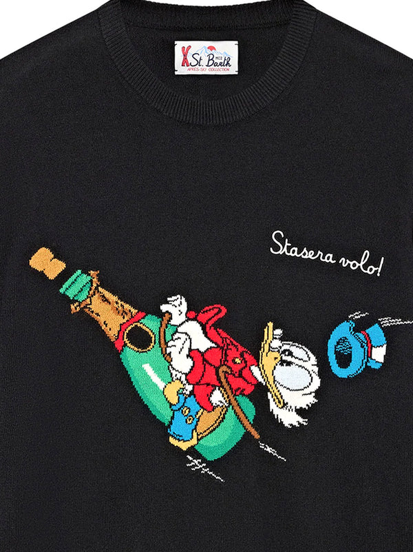 Saint Barth Maglia Girocollo Heron Light Nera Con Intarsio E Ricamo Zio Paperone | Special Edition-2