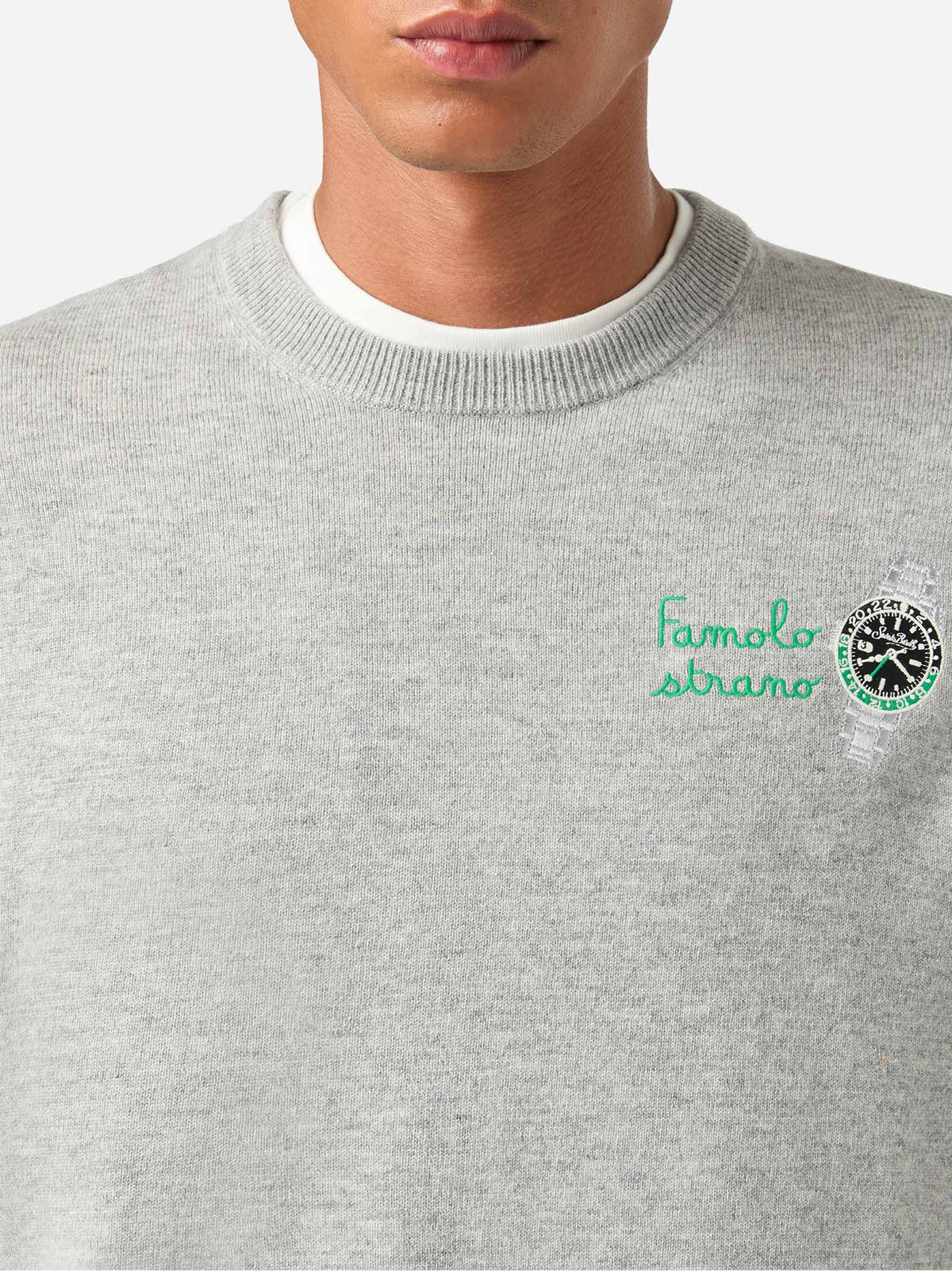 Saint Barth Maglia Girocollo Grigia In Misto Ricamo Famolo Strano-4