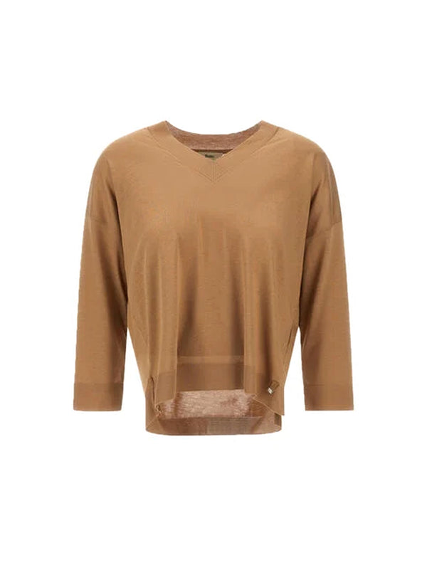 Herno Maglia Scollo A V Color Cammello - donna