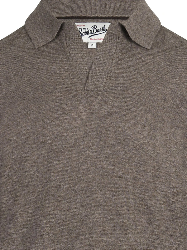 Saint Barth Polo Covent Nocciola In Misto Lana Merino E Cashmere-2