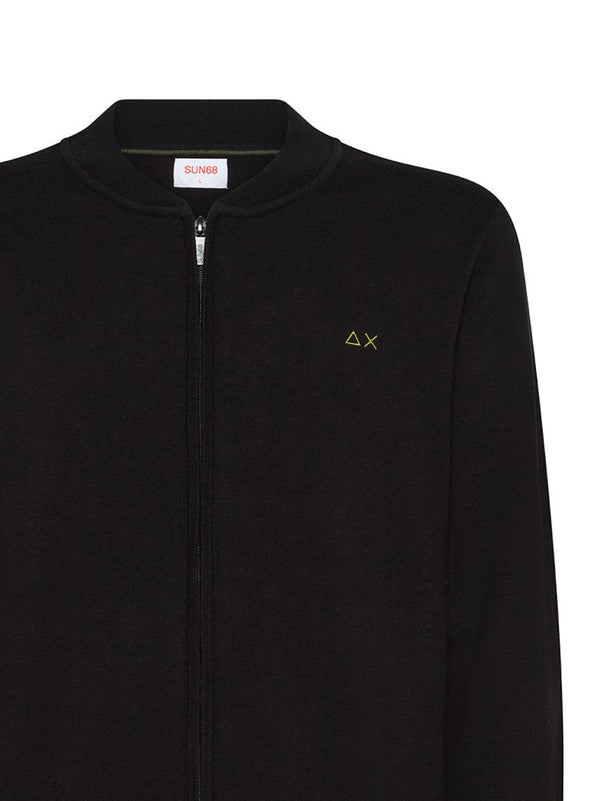 Sun68 Cardigan In Cotone E Lana Con Zip Nero-2
