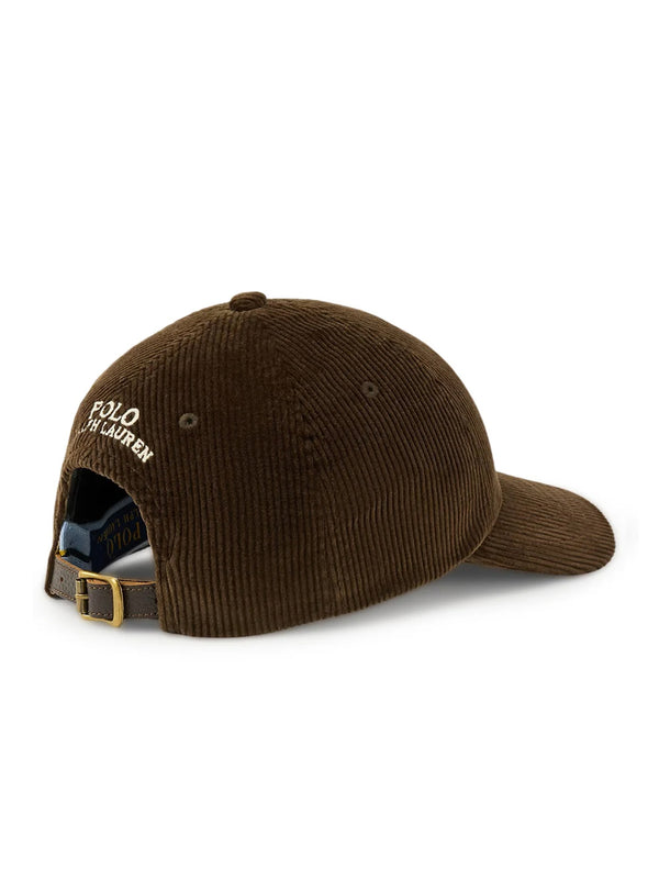 Polo Ralph Lauren Cappellino Baseball In Velluto A Coste Marrone Scuro-2