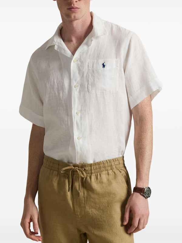 Polo Ralph Lauren Camicia Maniche Corte Lino Bianca-2