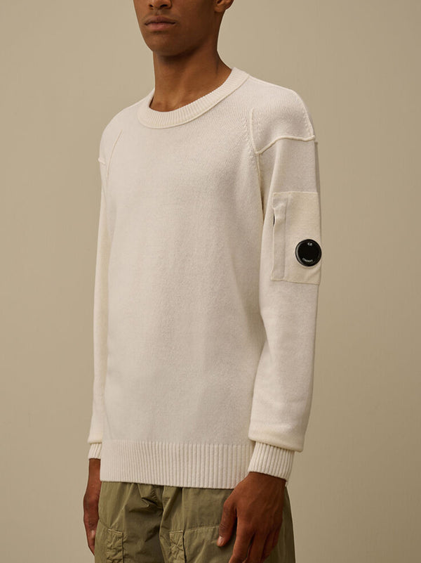 Cp Company Lambswool Grs Crewneck Lens Sweater Gauze White-2