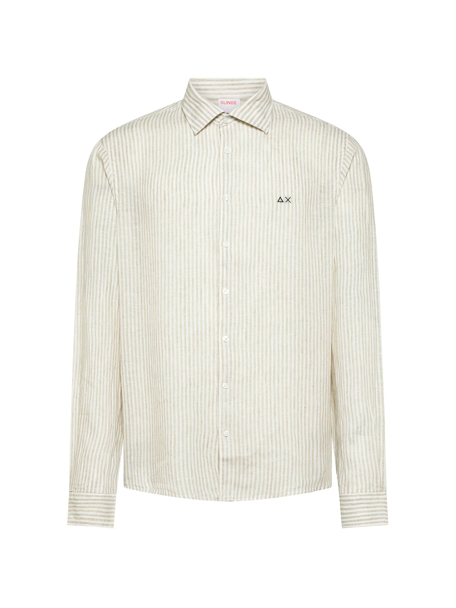Sun 68 Camicia Lino Rigata Sabbia / Bianco-1