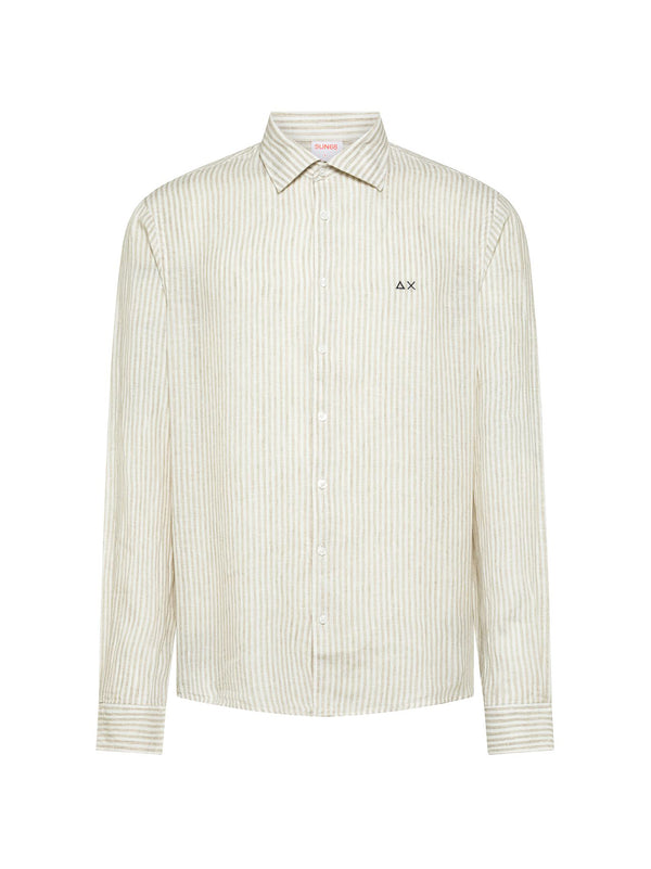 Sun 68 Camicia Lino Rigata Sabbia / Bianco