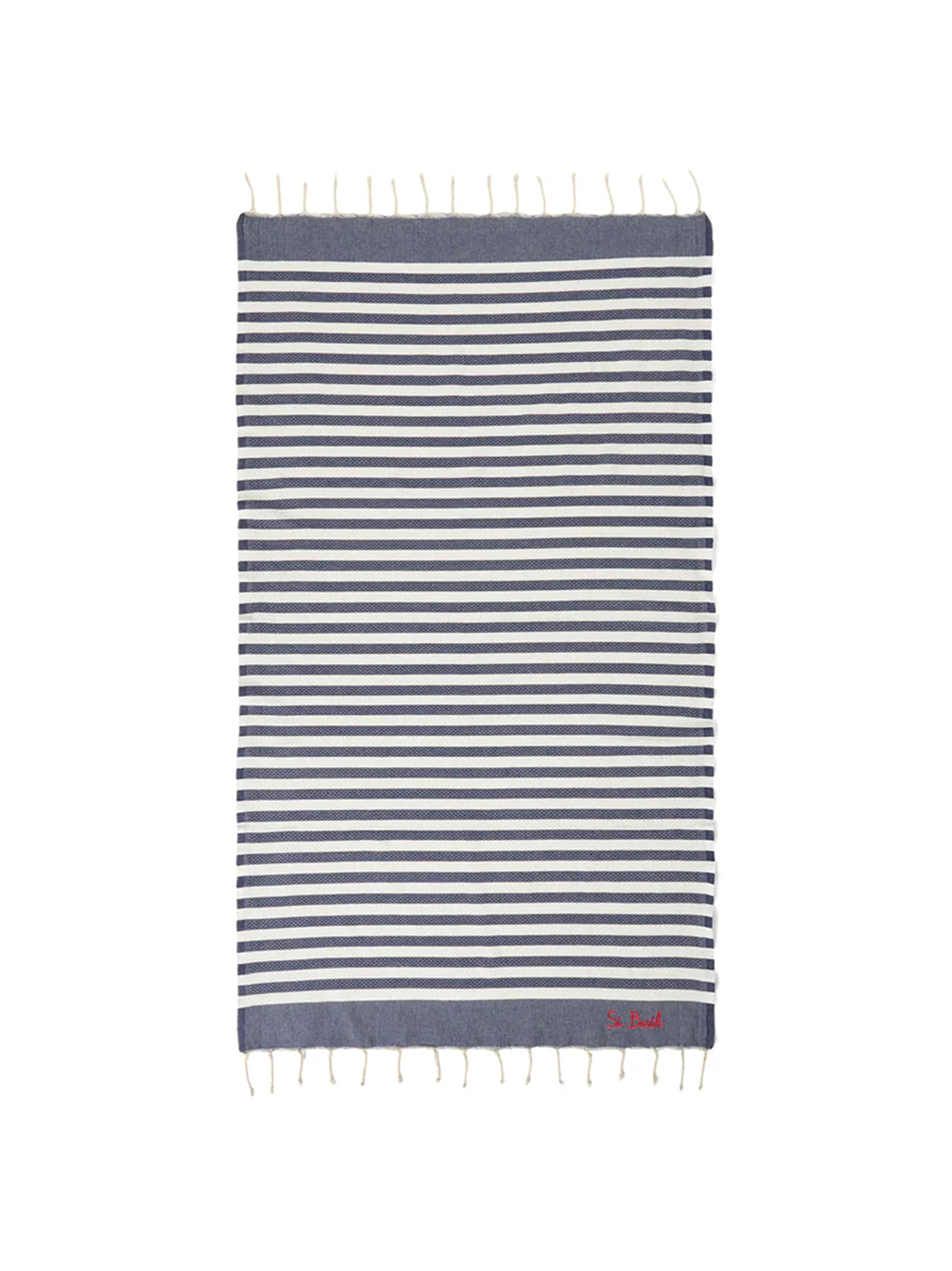 Telo Mare In Cotone Fouta Con Stampa A Righe Blu-1