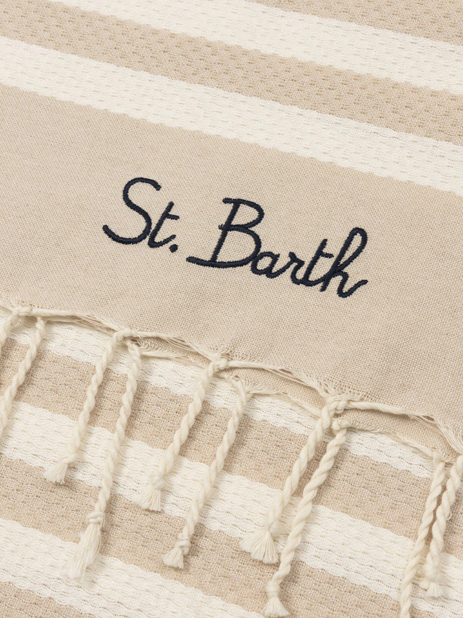 Telo Mare In Cotone Fouta Con Stampa A Righe Beige-3