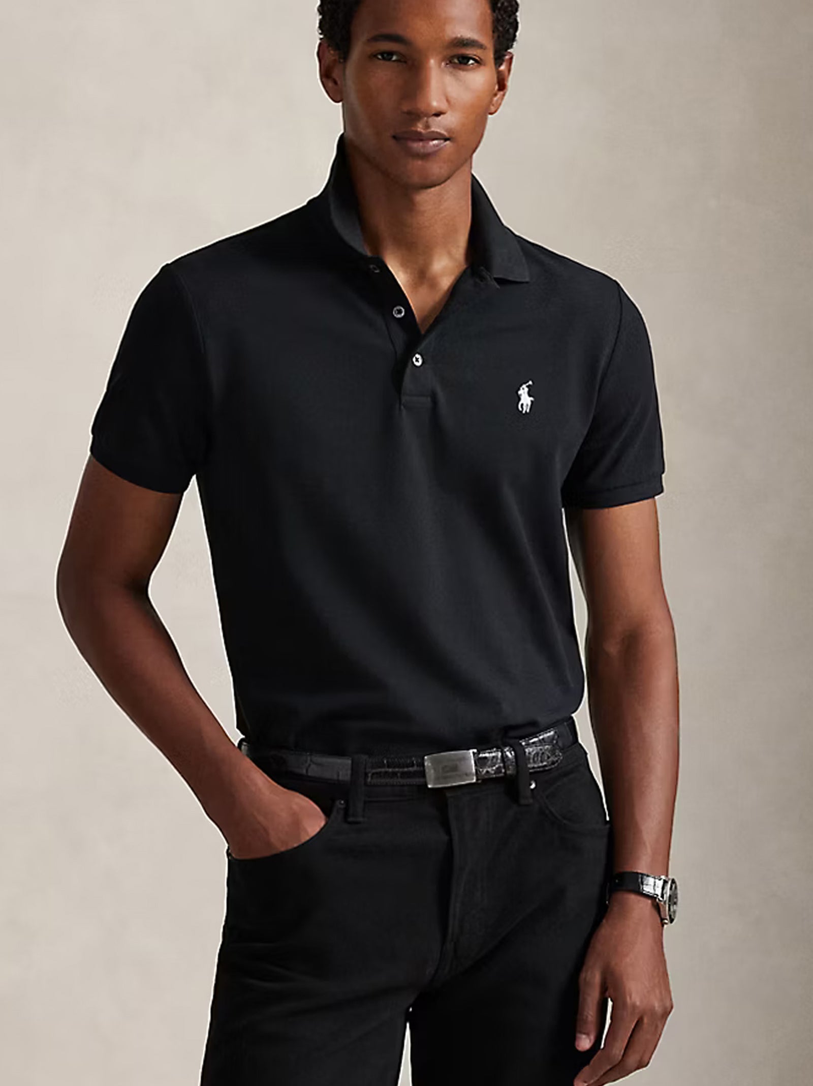 Polo In Piqué Stretch Custom Slim-Fit Nera-2