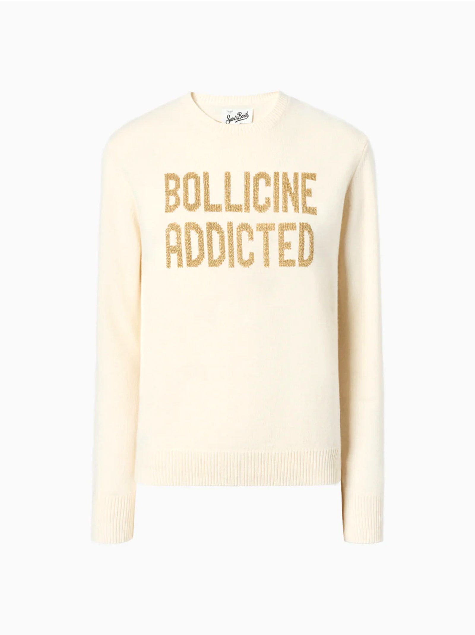 Saint Barth Maglione New Queen In Misto Cashmere Bianco Con Jacquard Lurex Bollicine Addicted-1