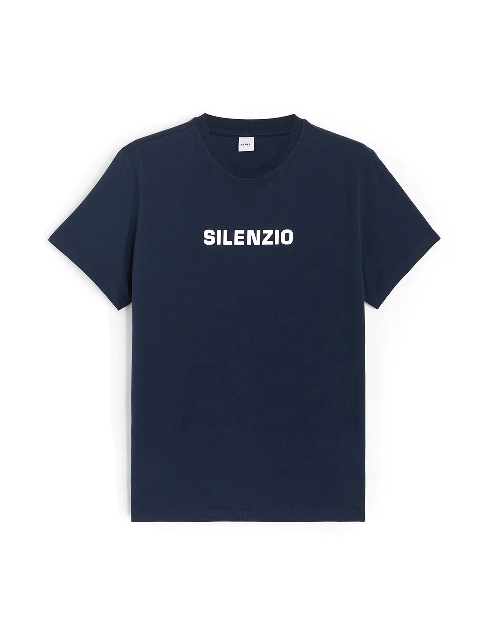 Aspesi T-Shirt In Jersey Di Cotone Con Stampa  Silenzio  Navy-1