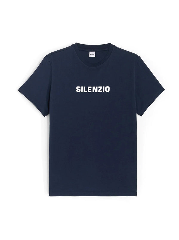 Aspesi T-Shirt In Jersey Di Cotone Con Stampa  Silenzio  Navy