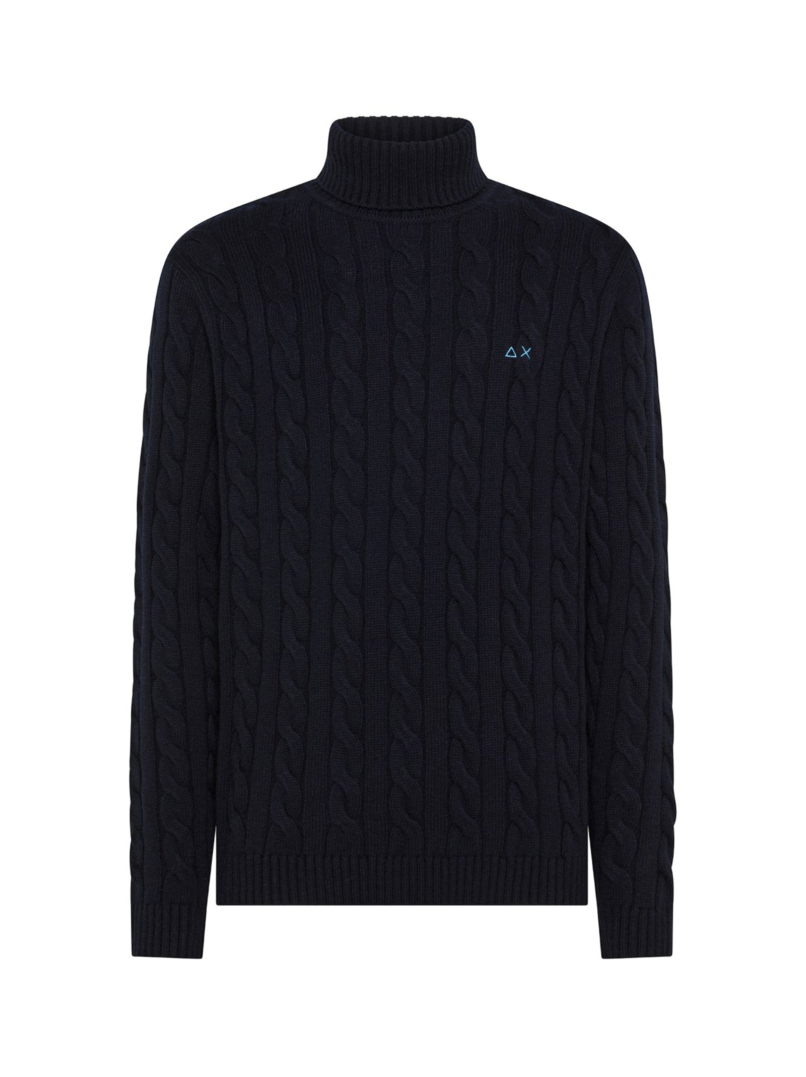 Sun68 Maglia Dolcevita In Misto Lana A Trecce Navy Blue-1