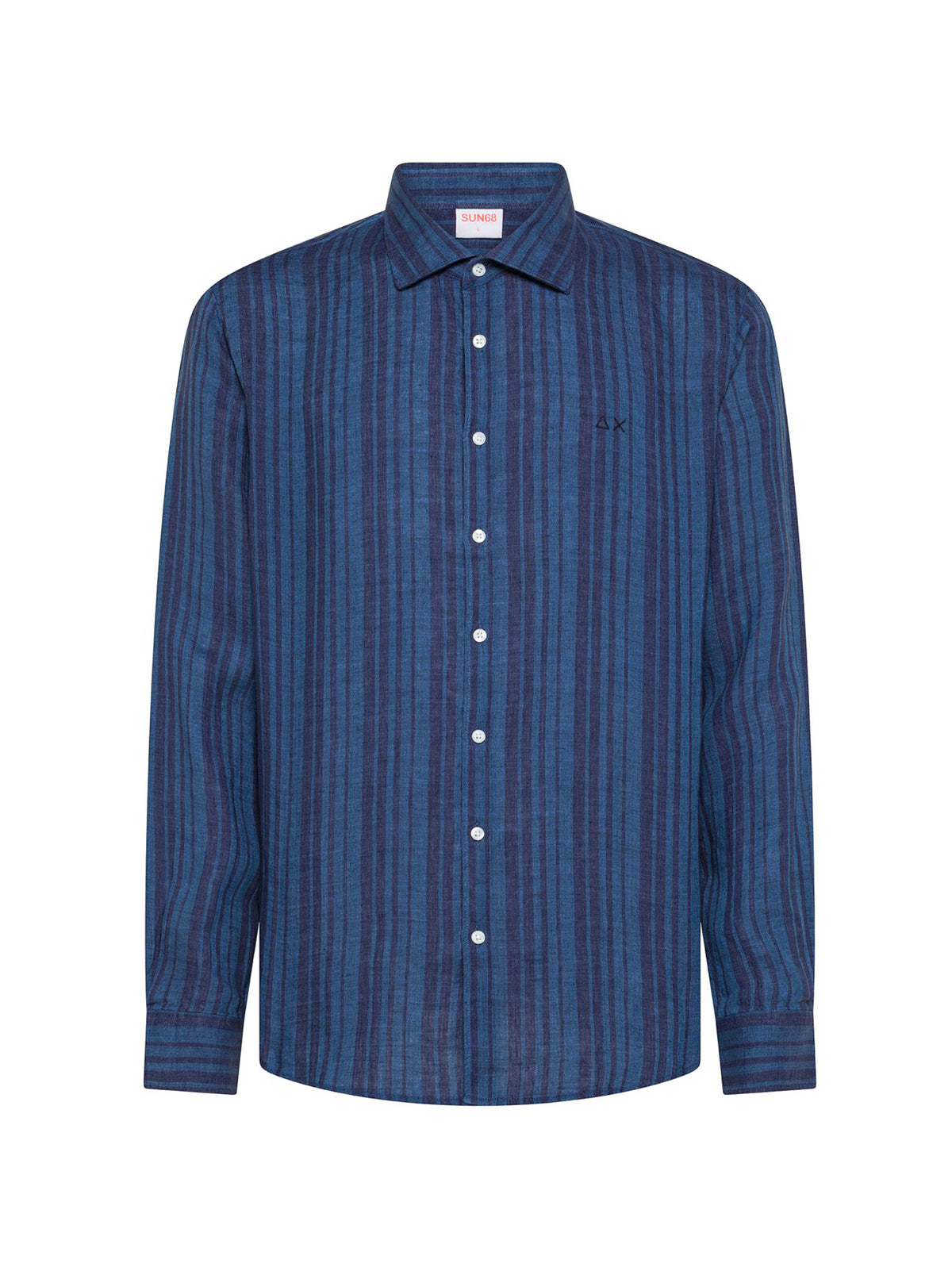Sun68 Camicia Lino Rigata Navy Blue/Avio Scuro-1
