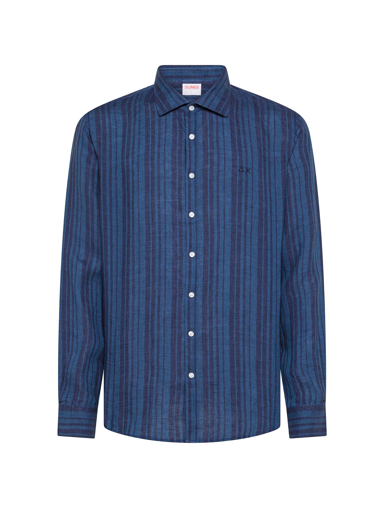 Sun68 Camicia Lino Rigata Navy Blue/Avio Scuro-1