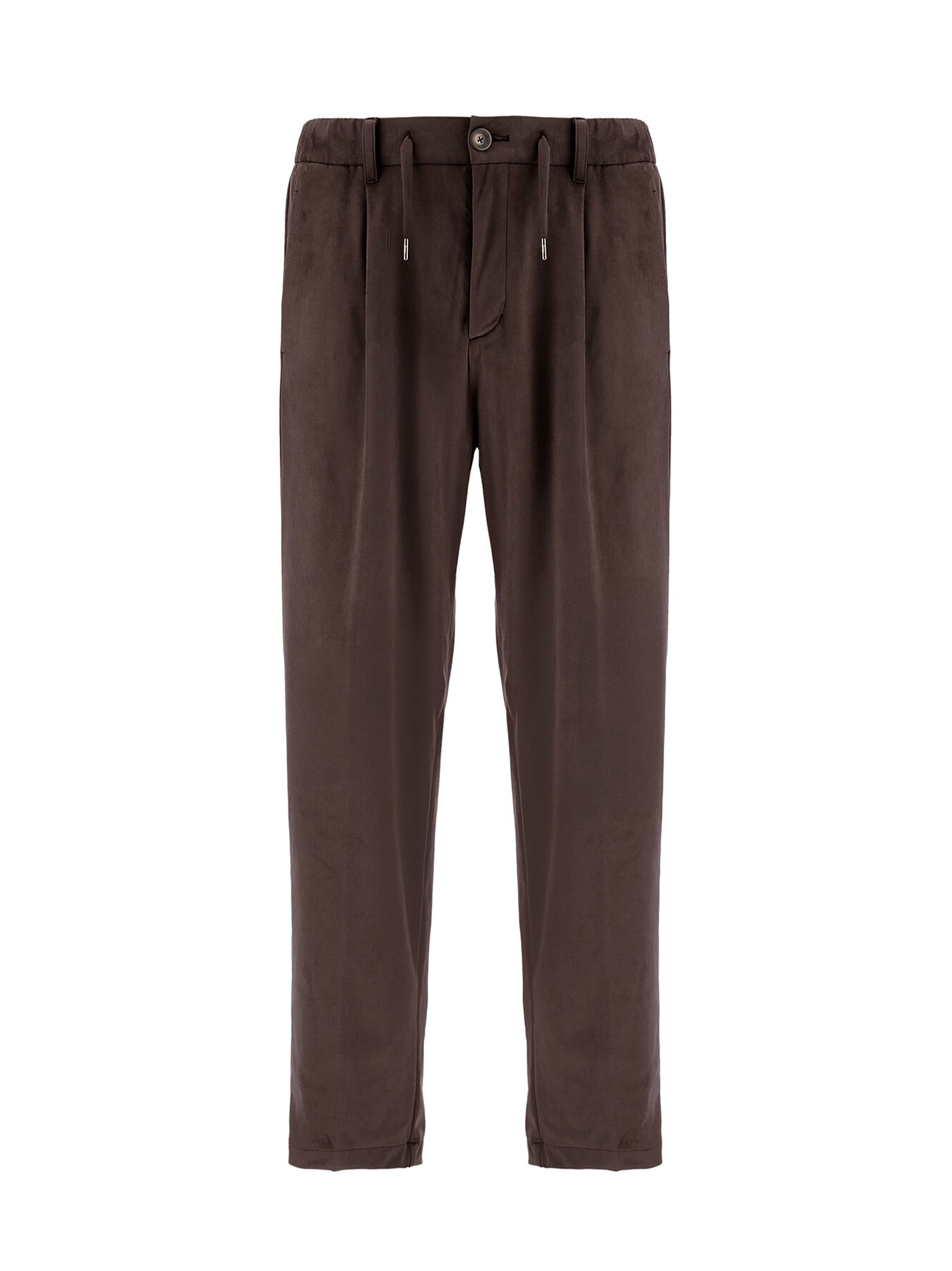 Herno Pantaloni Resort In Microfibra Effetto Suede Marrone-1