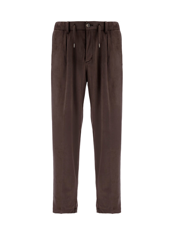 HERNO PANTALONI RESORT IN MICROFIBRA EFFETTO SUEDE MARRONE-HERNO-PT00045UR12454 8993