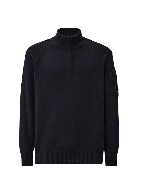 Cp Company Lambswool Grs Half Zip Sweater Total Eclipse - uomo