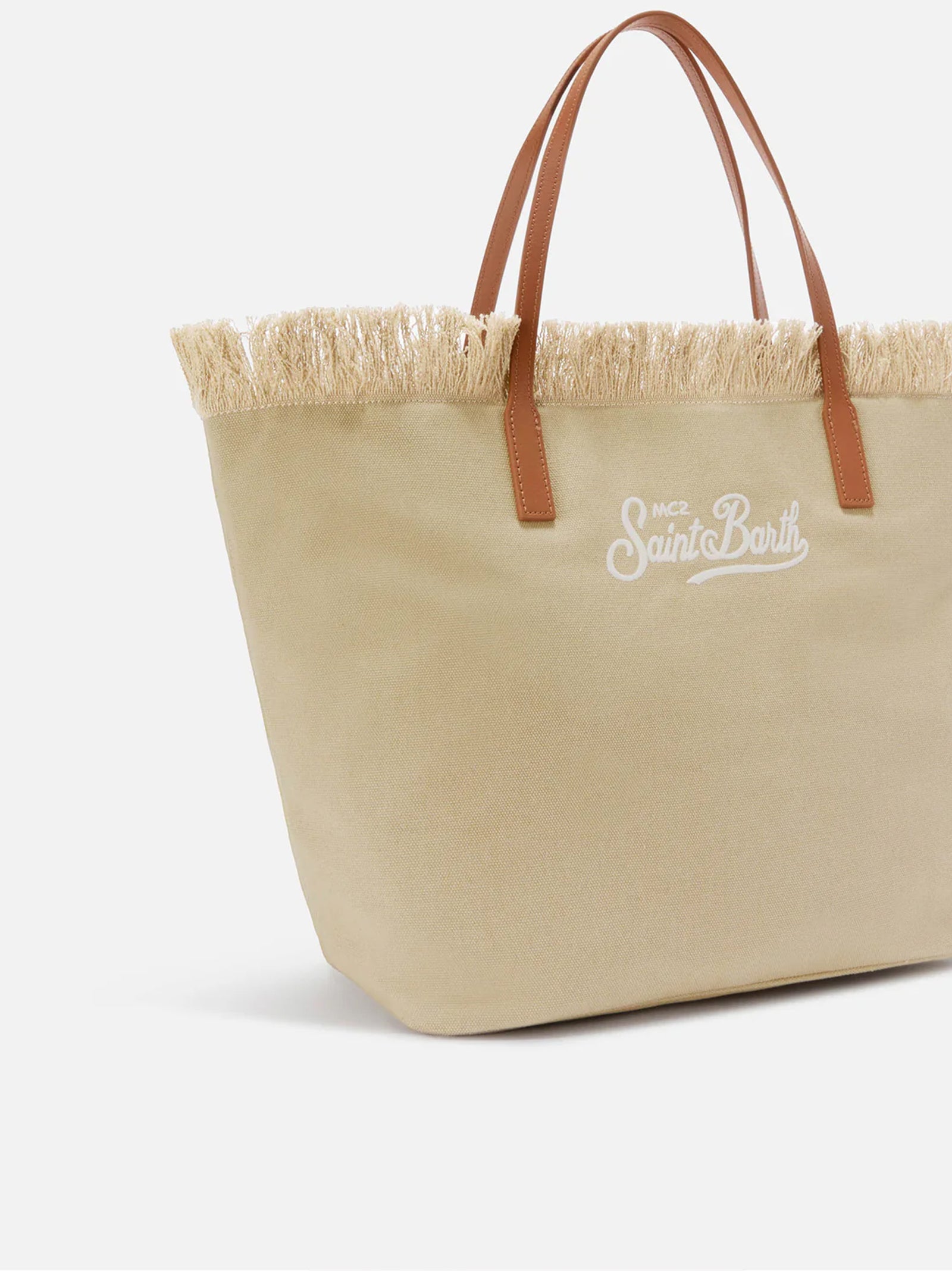 Borsa City Regular In Canvas Beige Con Frange-3