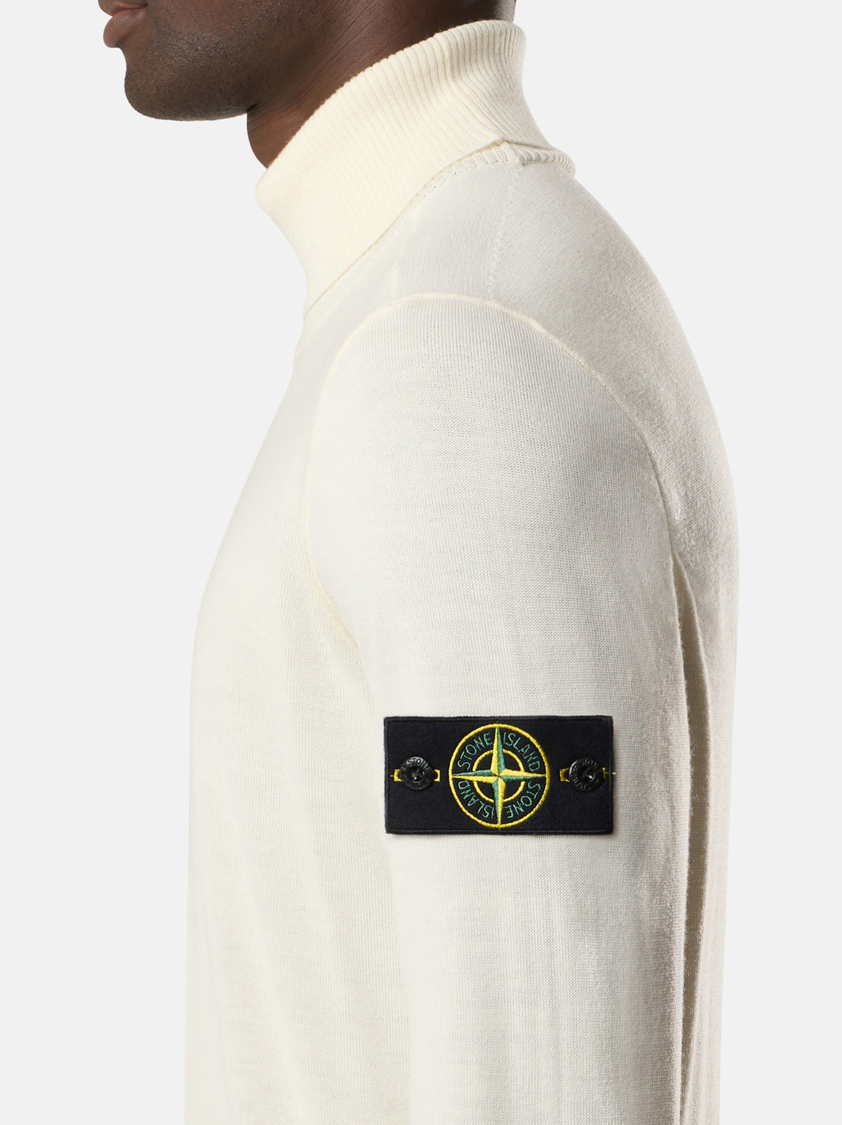 Stone Island Maglione dolcevita con bordi a costine avorio-4