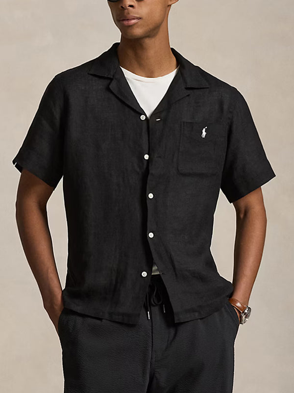 Polo Ralph Lauren Camicia Maniche Corte Lino Nera-2