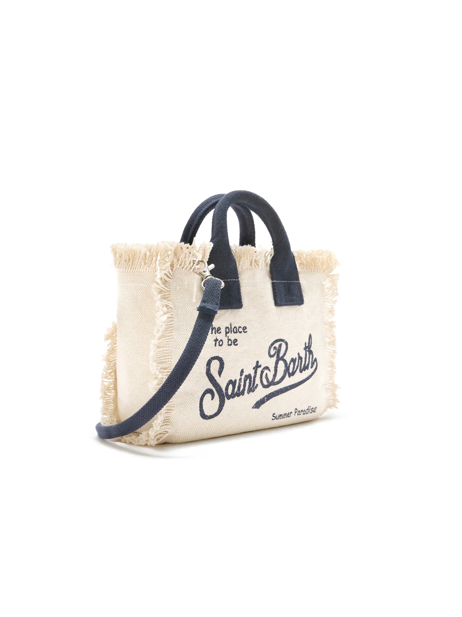Saint Barth Borsa Vanity Mini In Canvas Bianca Con Dettagli Blu-3