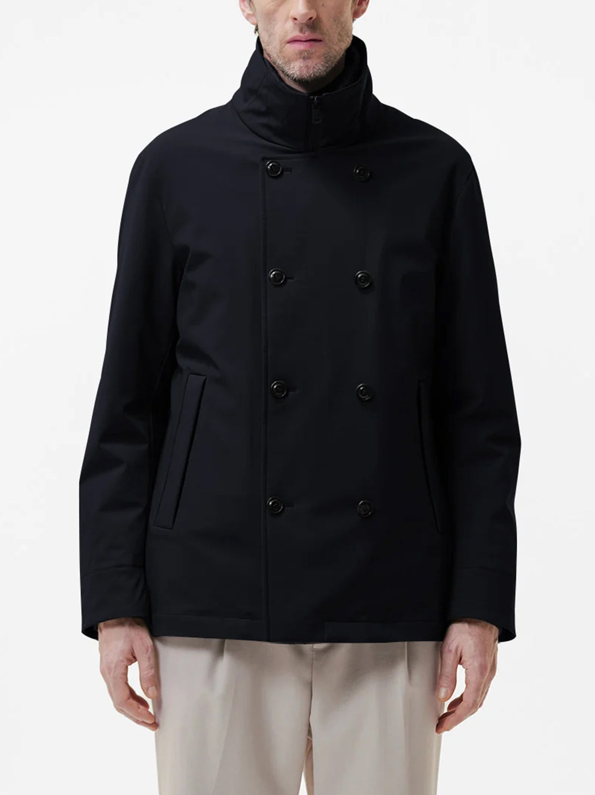 Duno Peacoat In Tessuto Tecnico Bi-Stretch Blue Navy-3