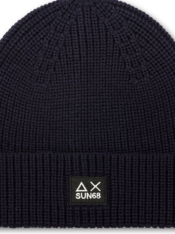 Sun68 Berretto Beanie In Misto Lana A Coste Navy Blue-2