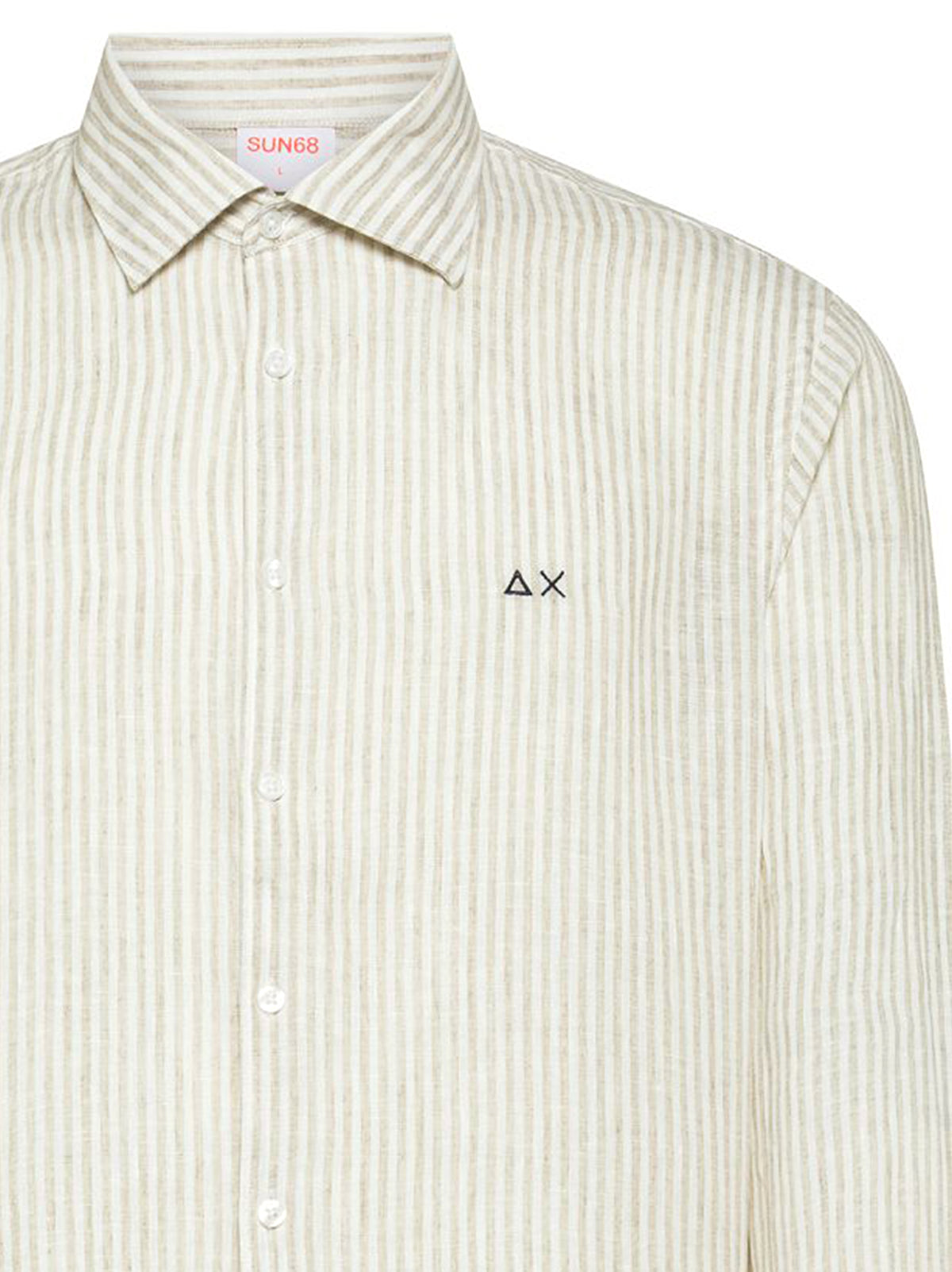 Sun 68 Camicia Lino Rigata Sabbia / Bianco-2