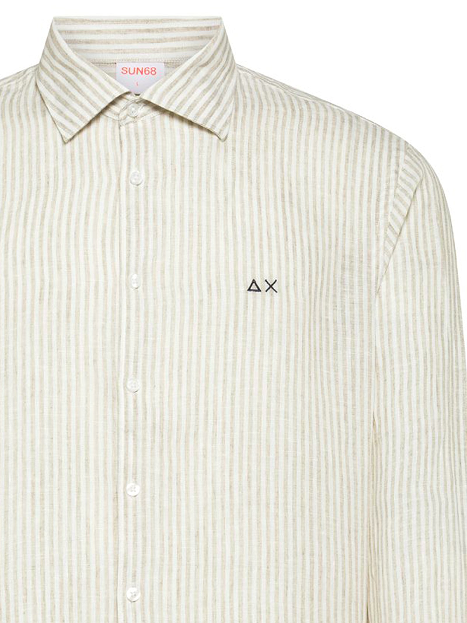 Sun 68 Camicia Lino Rigata Sabbia / Bianco-2
