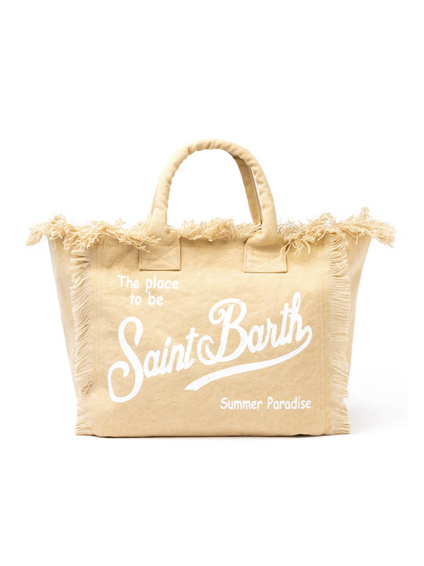 SAINT BARTH BORSA A SPALLA VANITY IN CANVAS DI COTONE BEIGE-SAINT BARTH-VANI001 00102L