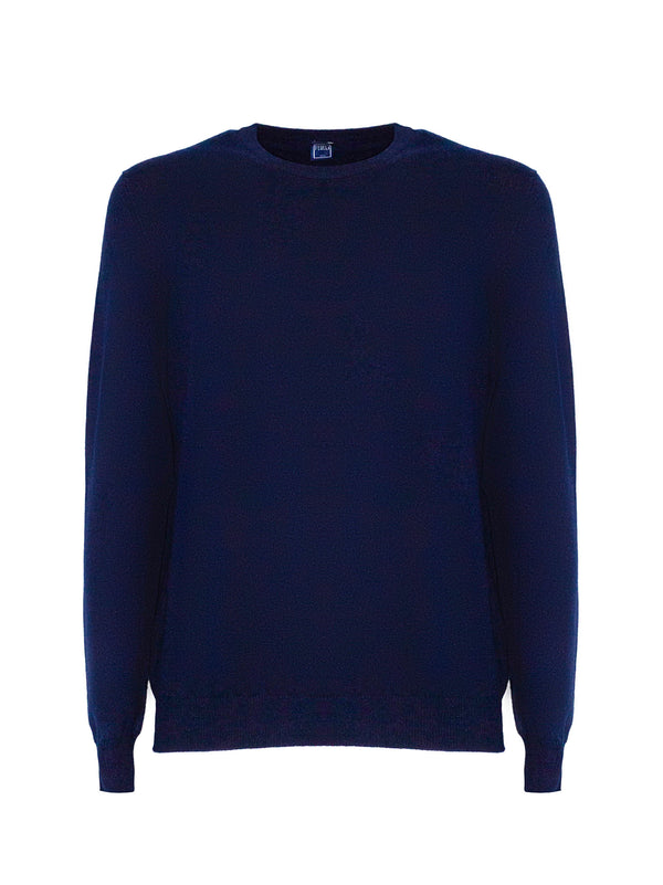 FEDELI ARGENTINA SLIM MAGLIA GIROCOLLO IN CASHMERE BLU-FEDELI-MU007001 BLUE SCURO
