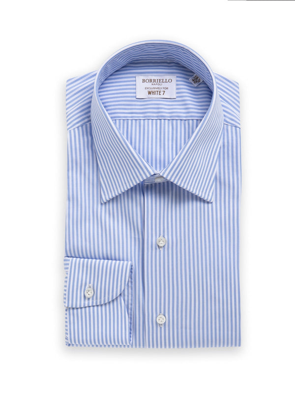 Borriello Camicia Collo A Forcella Righe Bianco Azzurre