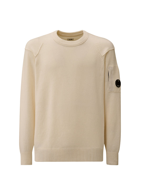 Cp Company Lambswool Grs Crewneck Lens Sweater Gauze White - uomo bianco