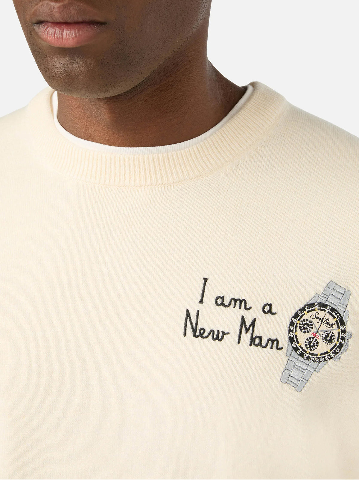 Saint Barth Maglia Girocollo Grigia  Con Ricamo I Am A New Man-4