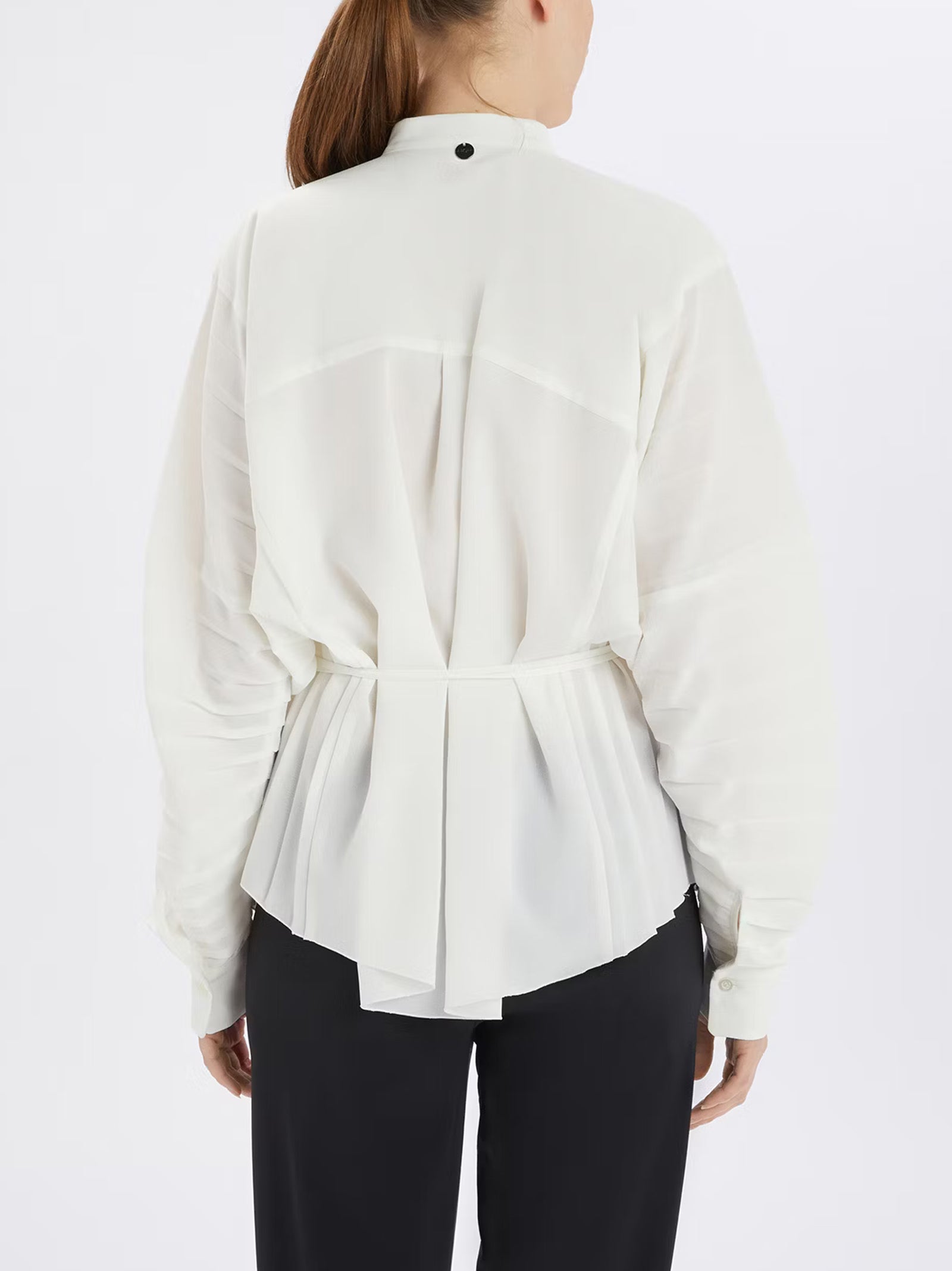 High Camicia Plissettata In Satin Bianco-3