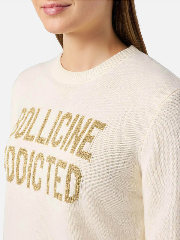 Saint Barth Maglione New Queen In Misto Cashmere Bianco Con Jacquard Lurex Bollicine Addicted-2