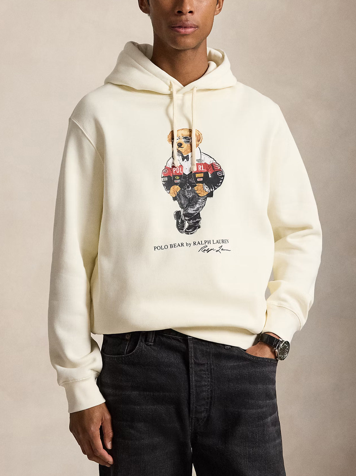 Polo Ralph Lauren Felpa Con Cappuccio Polo  Bear Panna-2