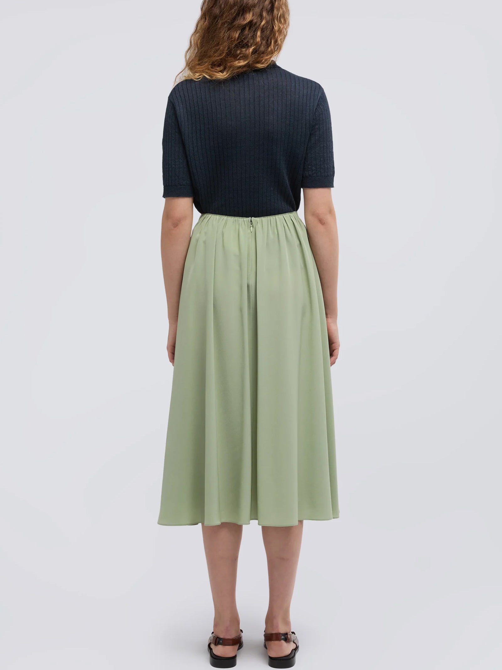 Gonna Lunga In Crepe De Chine Di Seta-3