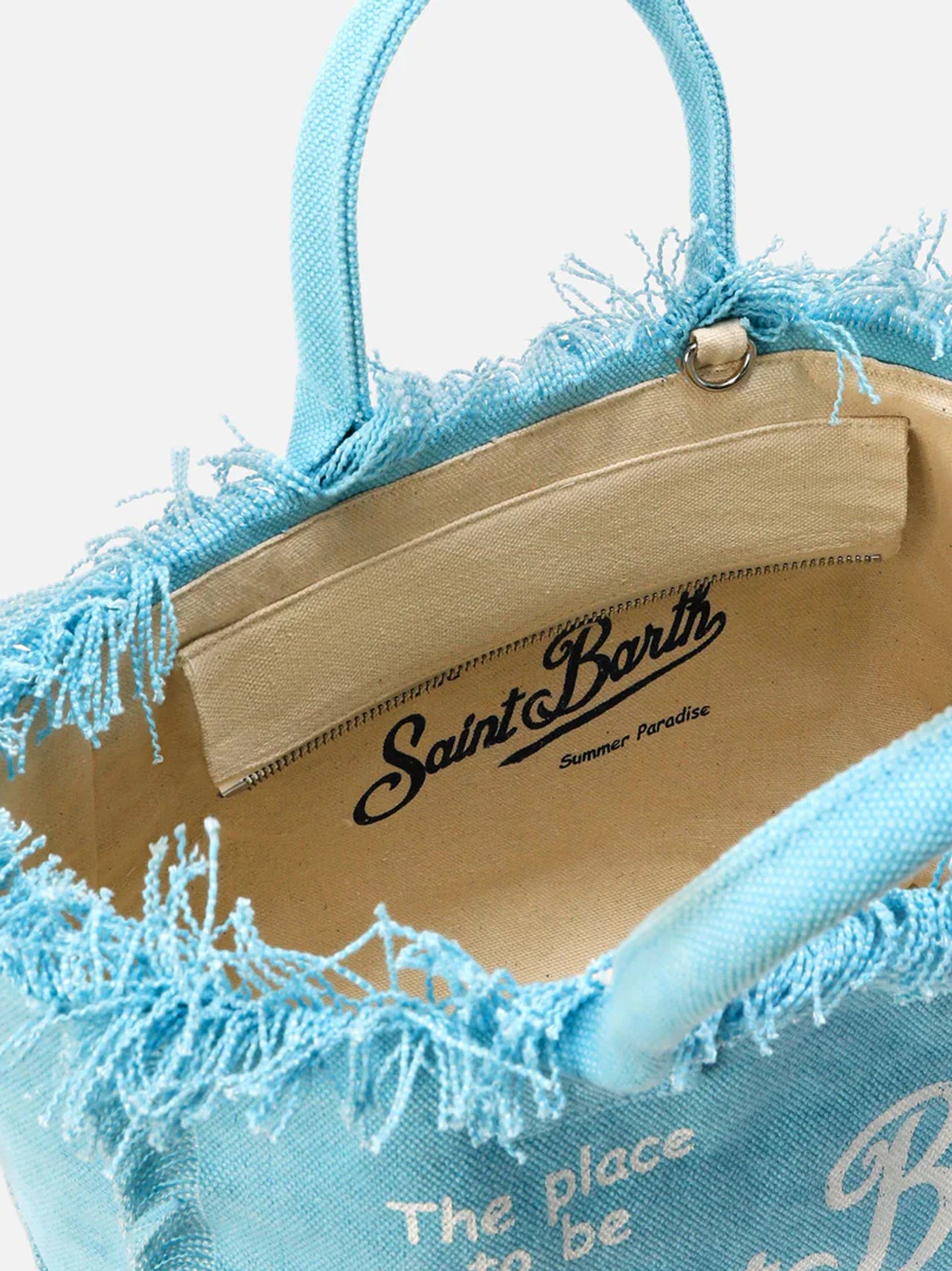 Saint Barth Borsa Colette Azzurra In Canvas Con Frange-4