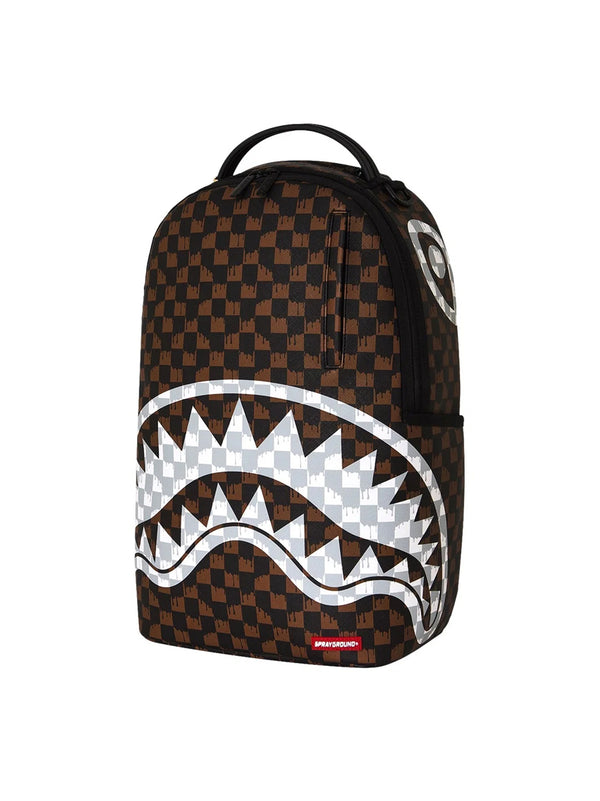 Sprayground Brown And Cream Drip Check Shark Backpack Marrone-2