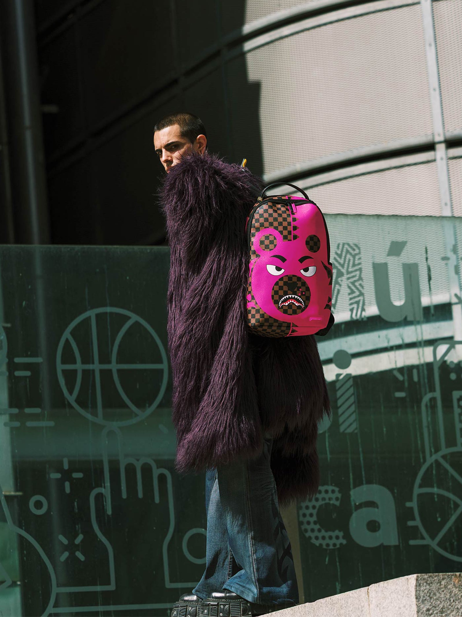 Pink Bear Shark Backpack-4