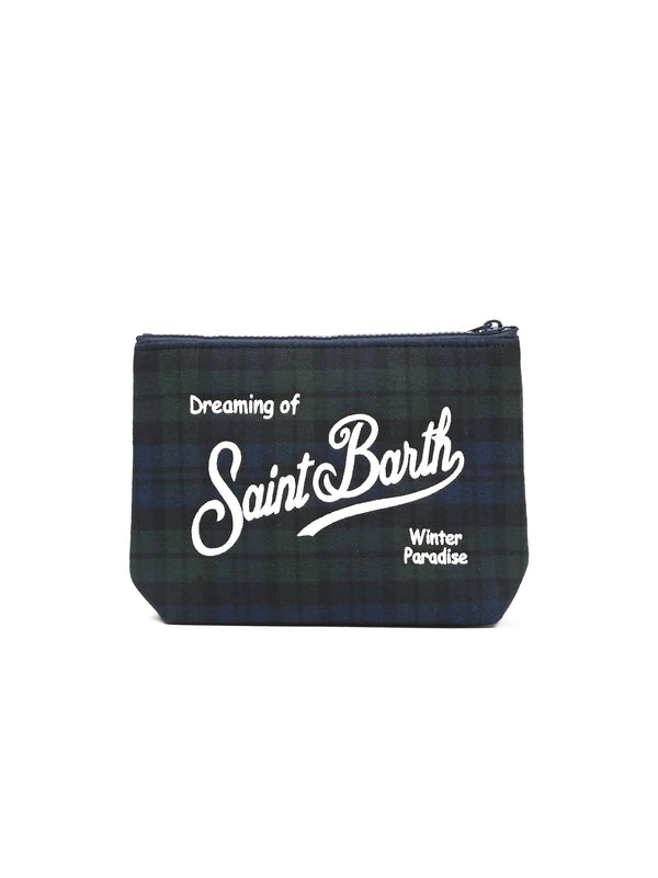 Saint Barth Pochette Aline Wool Tartan Blu Verde-2