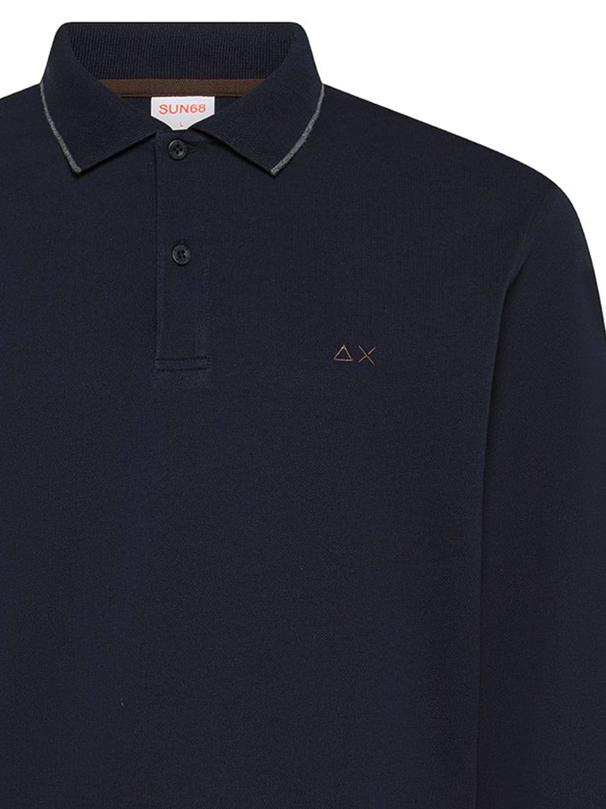 Sun68 Polo maniche lunghe Small Stripes On Collar blu navy-2