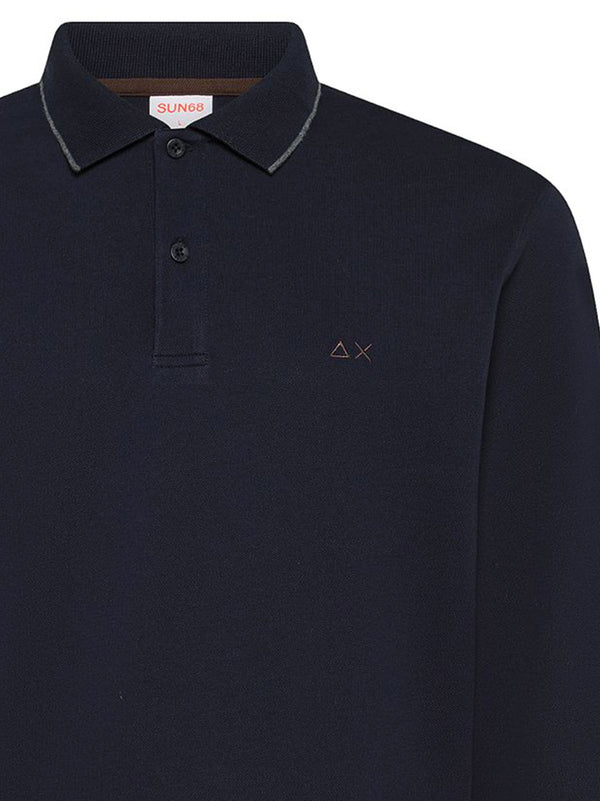 Sun68 Polo maniche lunghe Small Stripes On Collar blu navy-2