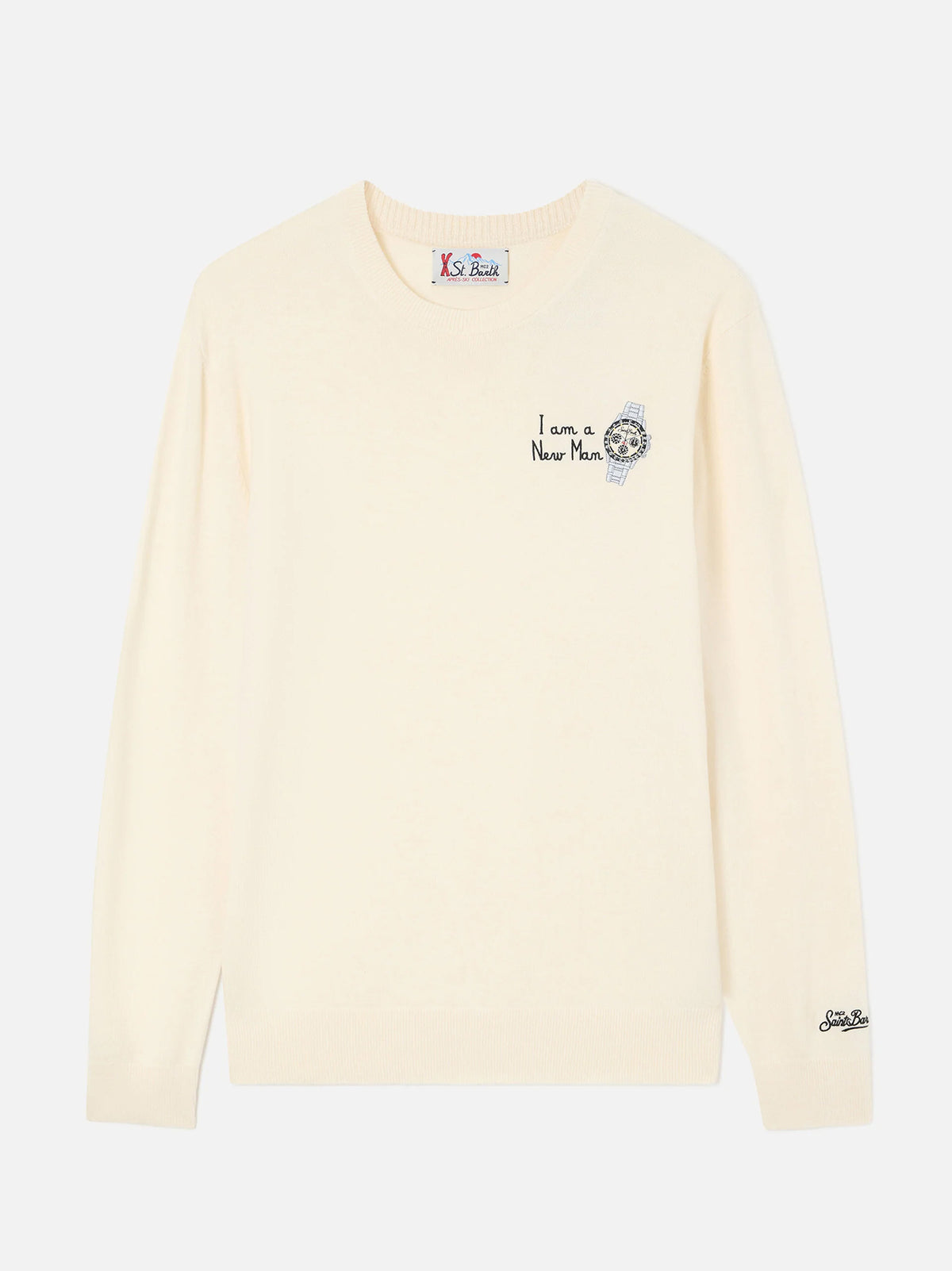 Saint Barth Maglia Girocollo Grigia  Con Ricamo I Am A New Man-1