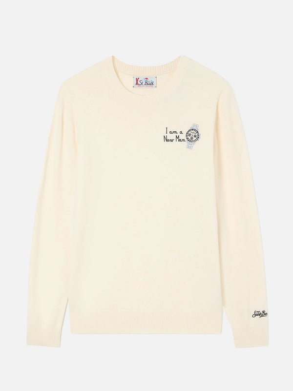Saint Barth Maglia Girocollo Grigia  Con Ricamo I Am A New Man