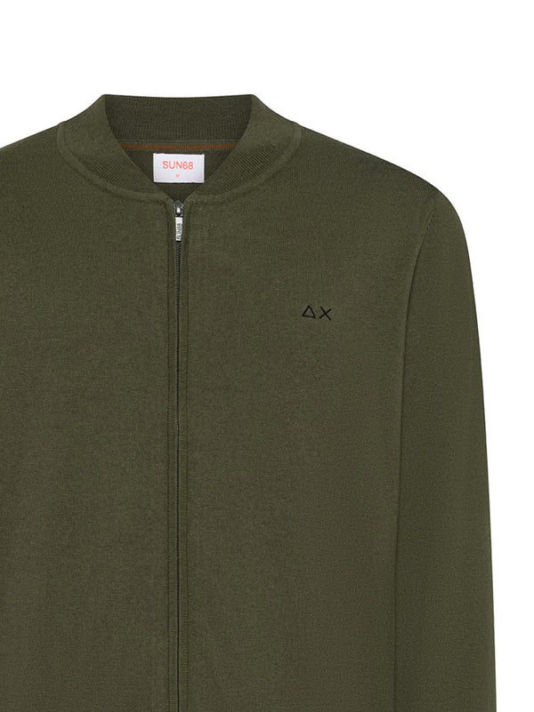 Sun68 Cardigan In Cotone E Lana Con Zip Militare Scuro-2