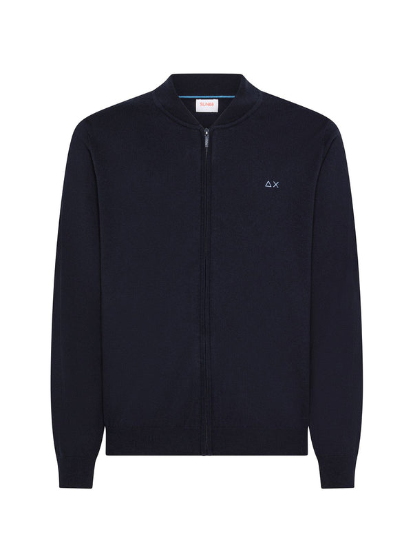 Sun68 Cardigan In Cotone E Lana Con Zip Navy Blue